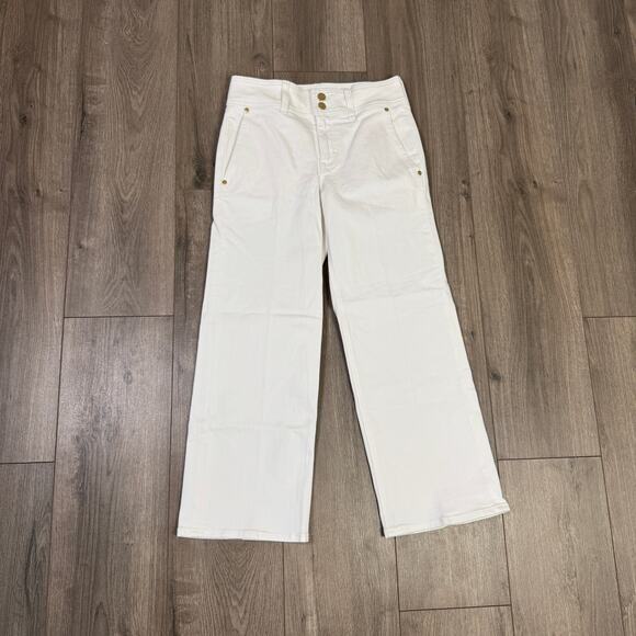 J.Crew Petite Slim Wide Leg Jeans WMNS 24P White Denim Stacked Buttons Stretch - Picture 3 of 7
